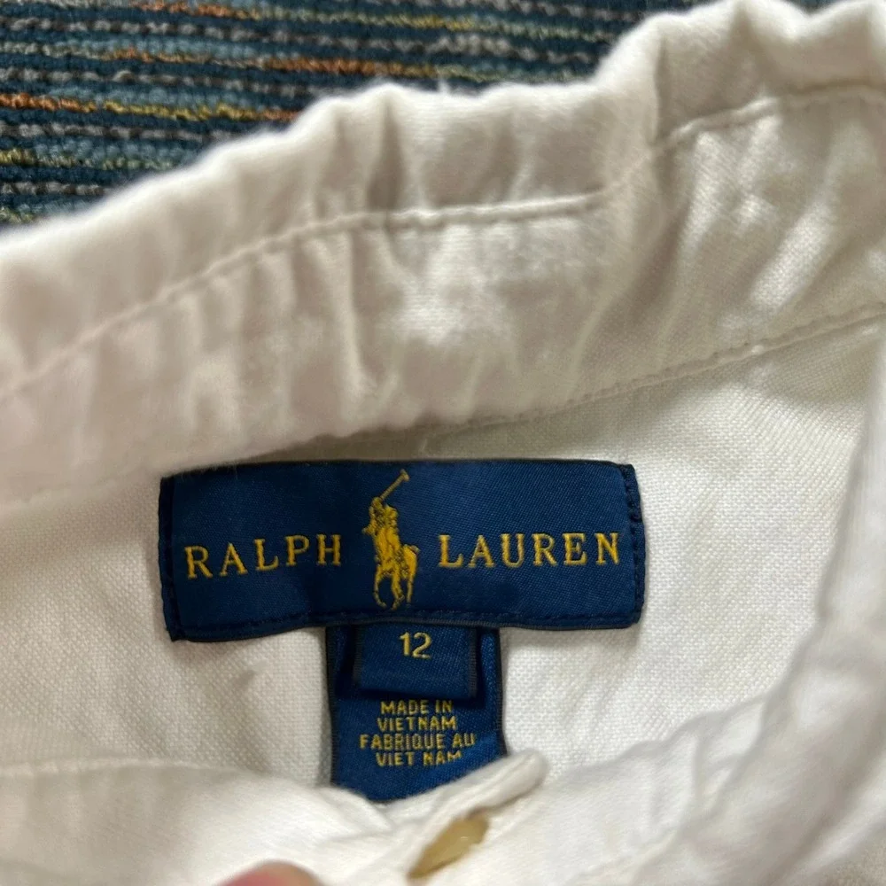 Ralph Lauren Button Down Shirt 12 White Long Sleeve Oxford Cotton Pony Logo
